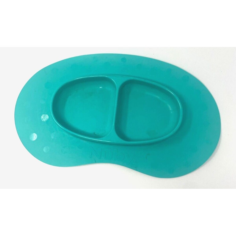 Nuby Teal Sure Grip Miracle Mat Silicone Plate Dish Baby Toddler Two Sided